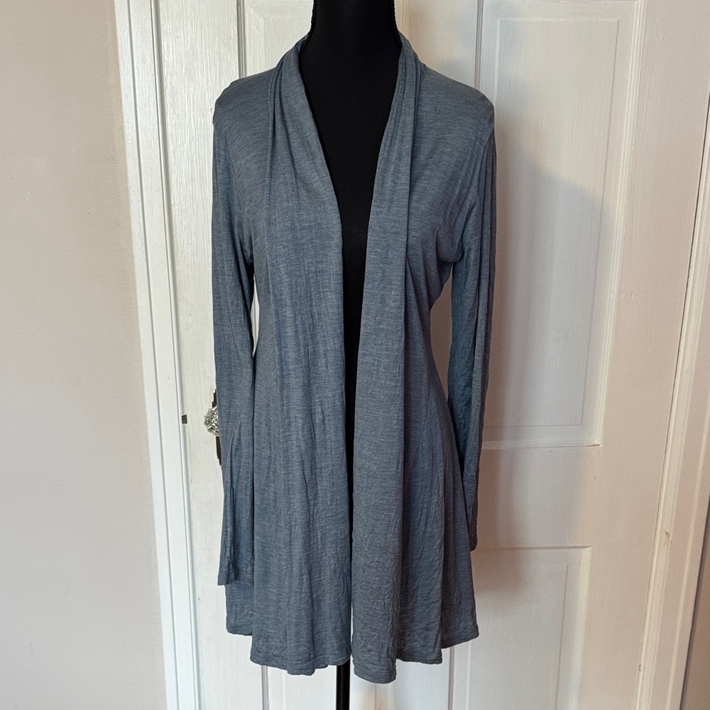 Eileen Fisher Silk Cotton Long Sleeve Waterfall Open Front Cardigan Blue Size M